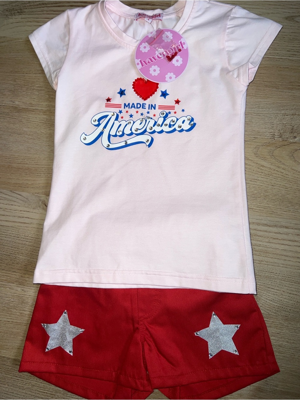 NWT Made in America Pink Tee & Red Star Shorts Set by havengirl
